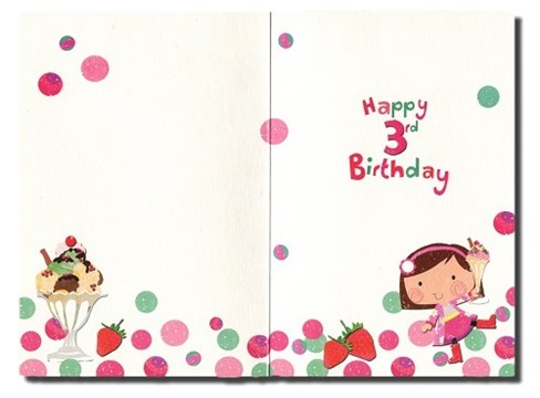 Age 3 Girl Birthday Card - Girl with Ice Cream Strawberries & Glitter 7.5x5.25" Age 3 Girl Birthday Card - Girl with Ice Cream Strawberries & Glitter 7.5x5.25"